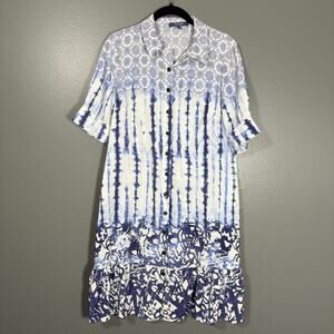 Peter Som Design Nation Women's Blue Boho Tie Dye Shirt Dress - Size 4 - Artsy